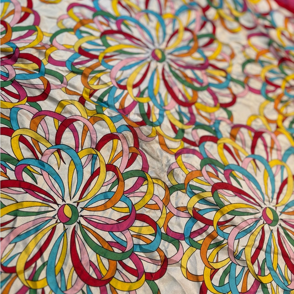 Oscar by Oscar de la Renta 100% Silk Scarf – Multicolor Floral Ribbon Print - Picture 5 of 6